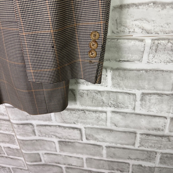 Brooks Brothers 346 Wool Black & Tan Houndstooth Blazer Suit Jacket Mens 44R - Picture 3 of 12